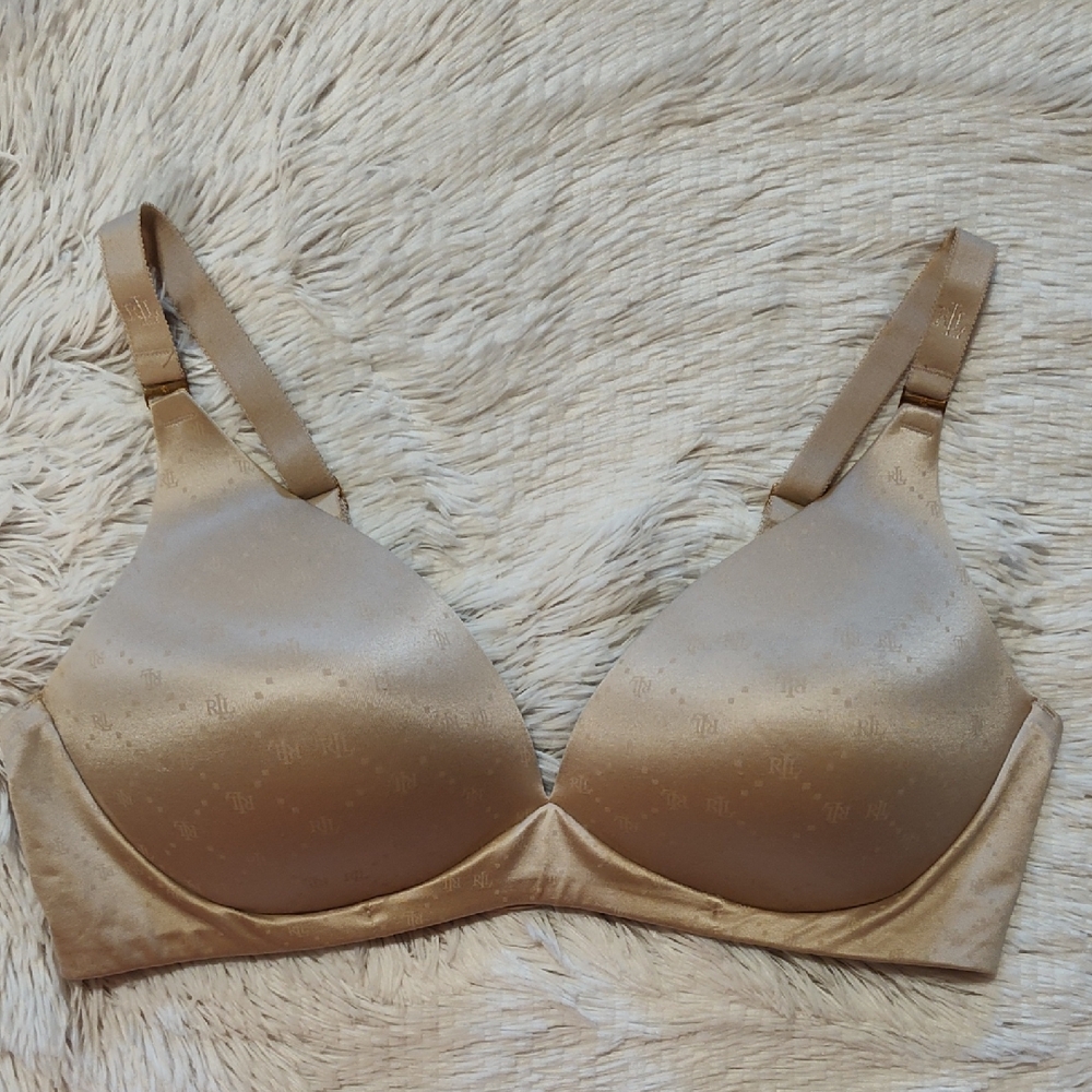 LAUREN Ralph Lauren Wireless T-Shirt Bra Light Truffle Lightly Lined Logo 40C